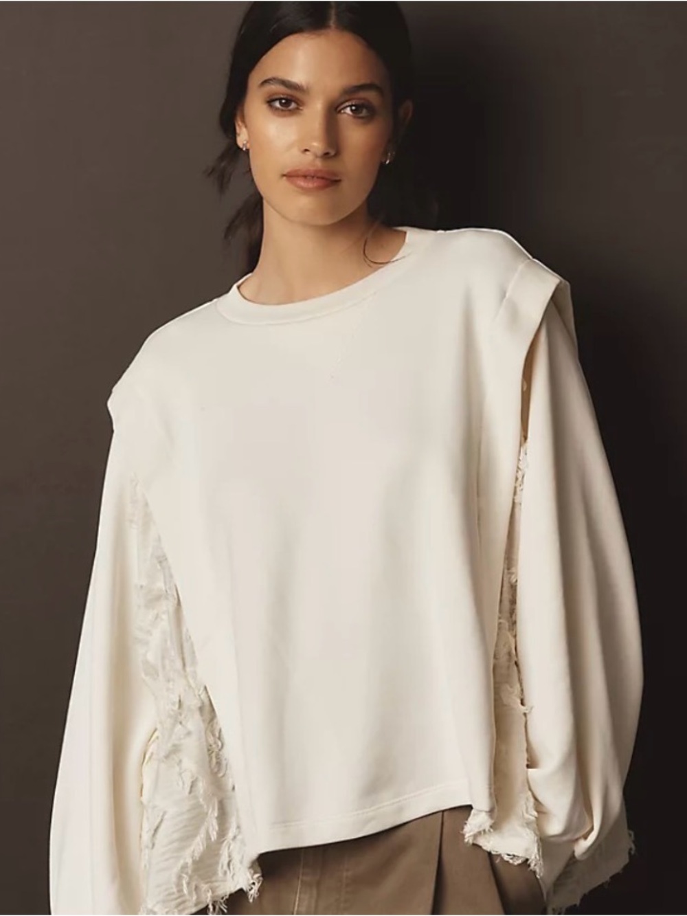 Anthropologie Twofer Cream Fringe Detail Sweatshirt NWT